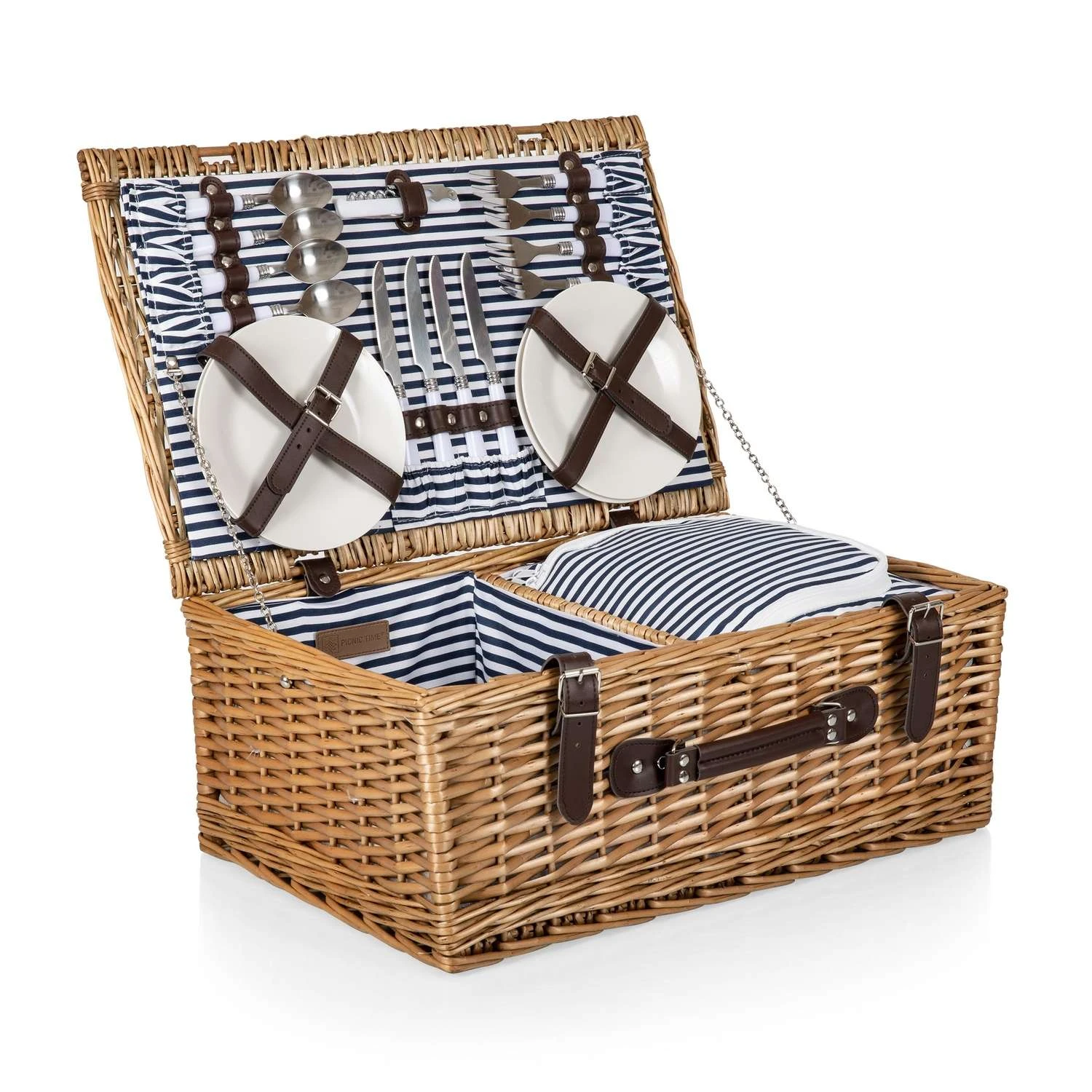 Picnic Time Blue/White Wood Picnic Basket 4 Picnic Time Blue/White Wood Picnic Basket - Image 2