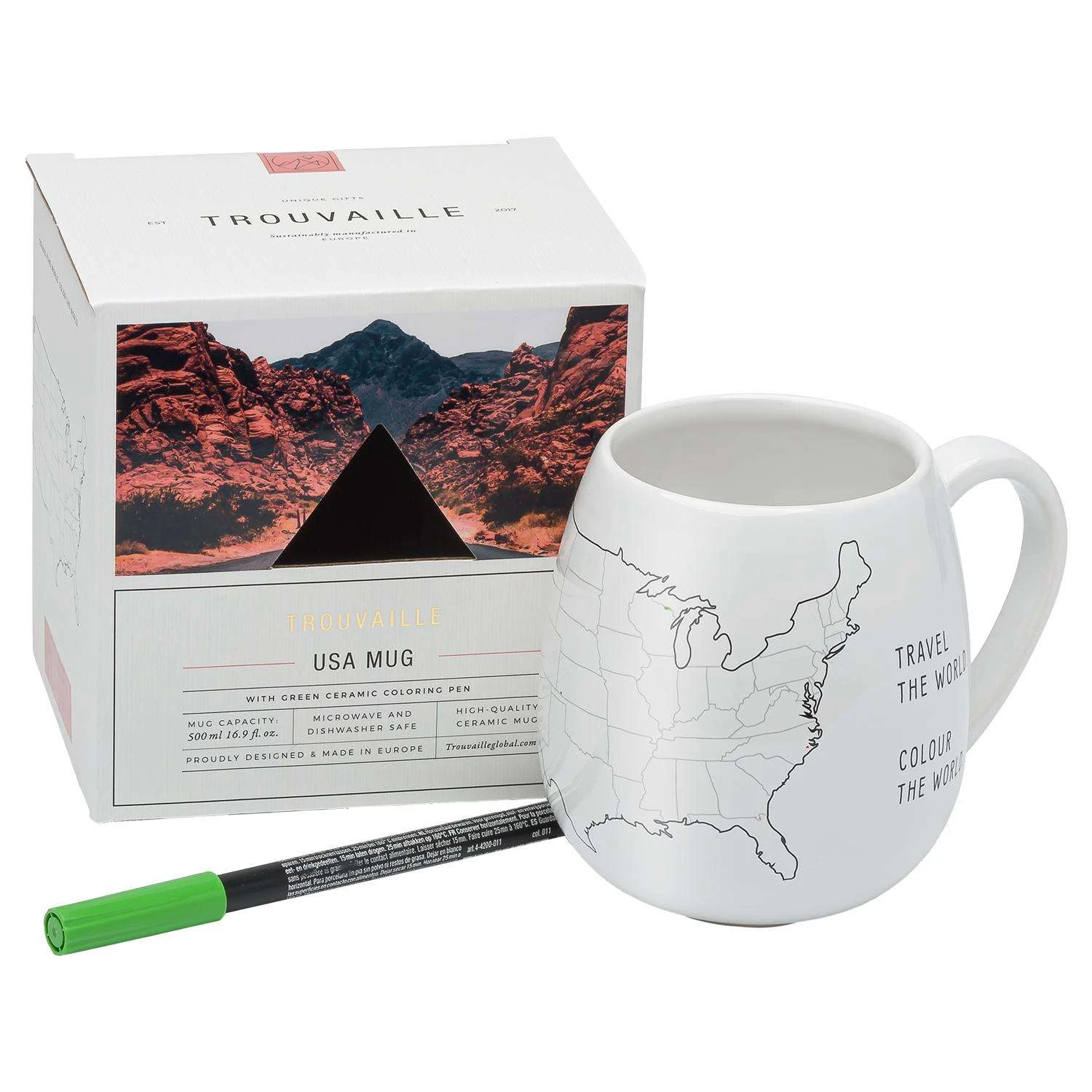 Trouvaille Global 16.9 Oz USA Map White BPA Free Mug 3 Trouvaille Global 16.9 Oz USA Map White BPA Free Mug