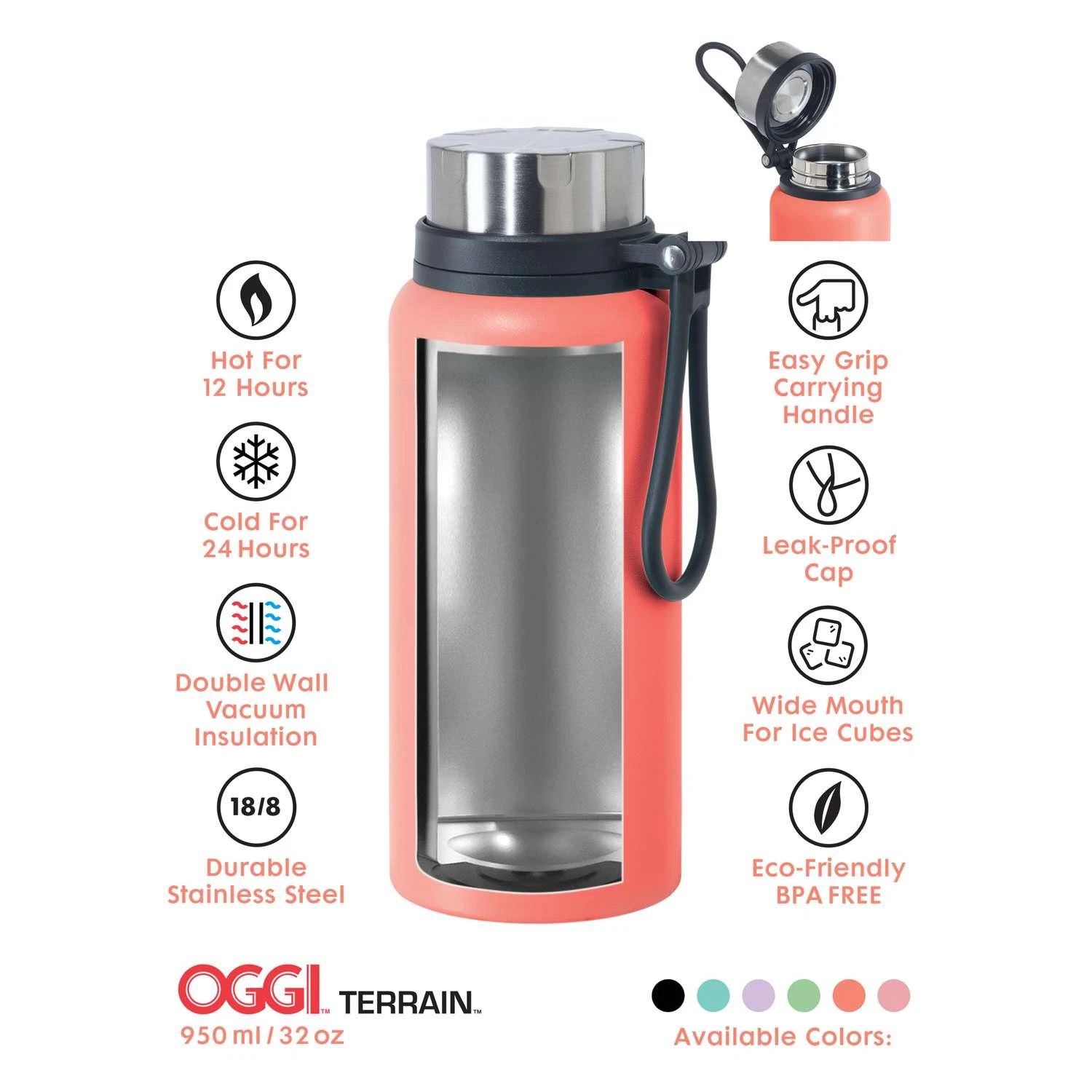 OGGI 32 Oz Terrain Blue BPA Free Vacuum Insulated Bottle 6 OGGI 32 Oz Terrain Blue BPA Free Vacuum Insulated Bottle - Image 4