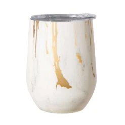 OGGI 12 Oz Gold Marble Stainless Steel Stemless Wine Glass