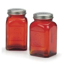 RSVP International Endurance Red Glass/Stainless Steel Salt/Pepper Shakers 8 Oz