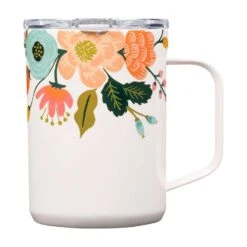 Corkcicle 16 Oz Rifle Paper Cream Lively Floral BPA Free Insulated Mug