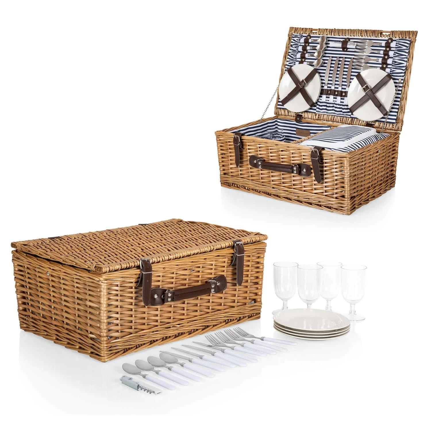 Picnic Time Blue/White Wood Picnic Basket 5 Picnic Time Blue/White Wood Picnic Basket - Image 3