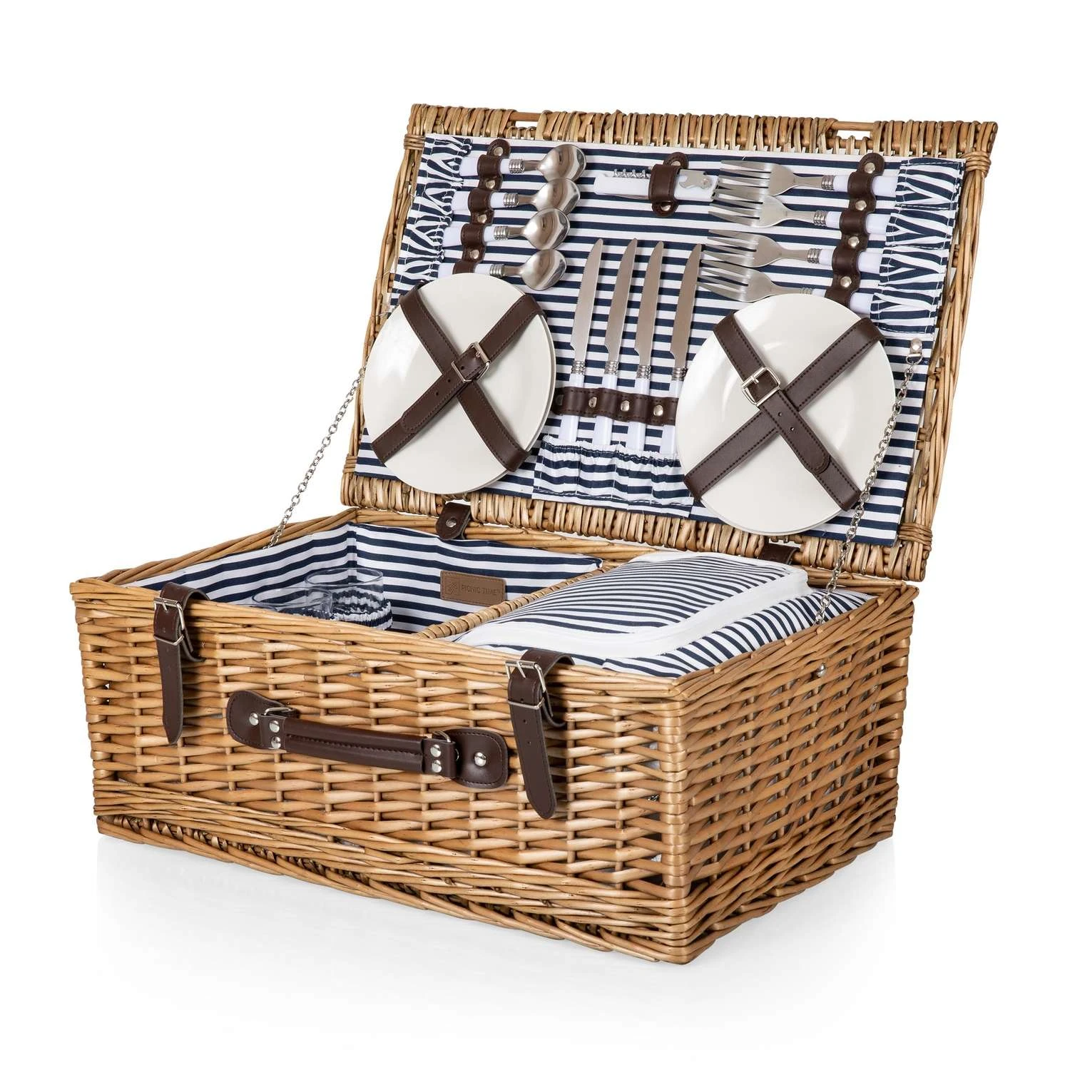 Picnic Time Blue/White Wood Picnic Basket 3 Picnic Time Blue/White Wood Picnic Basket