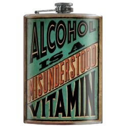 Trixie & Milo Alcohol Is A Vitamin 8 Oz Multicolored Stainless Steel Flask