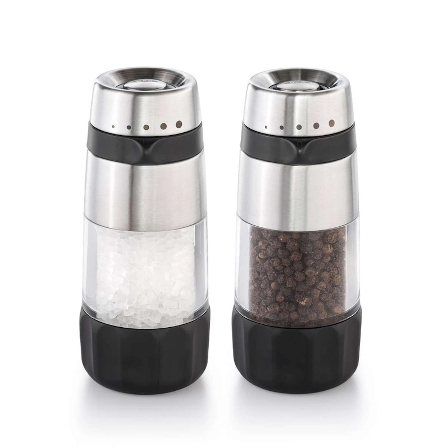 OXO Good Grips Silver/Clear Ceramic Salt And Pepper Grinder Set 3 OXO Good Grips Silver/Clear Ceramic Salt And Pepper Grinder Set